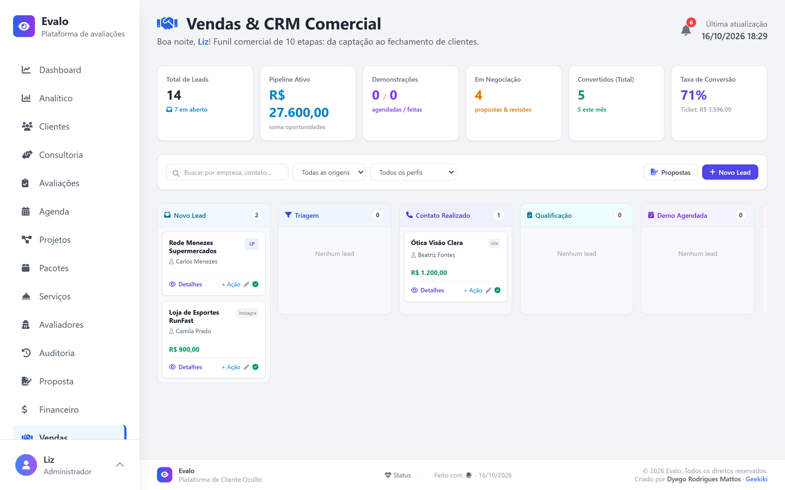 Print CRM e Funil de Vendas Evalo